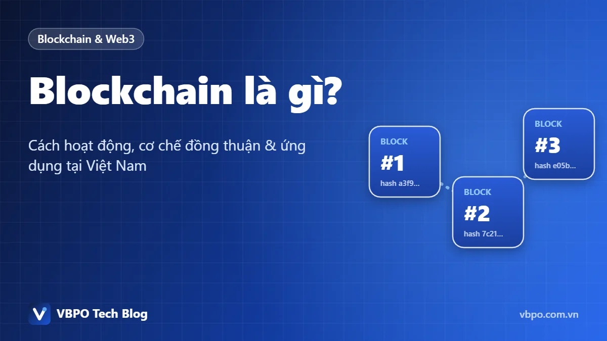 Blockchain là gì - minh hoạ các khối liên kết với nhau bằng mã băm